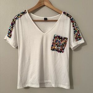 Sequin Embellished White Top